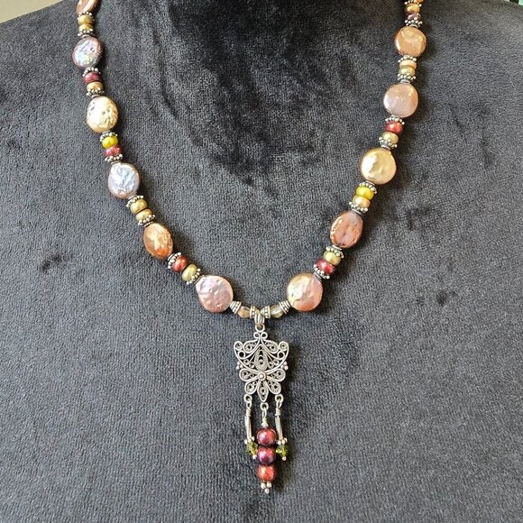 Womens Fashion Multicolor Metal Beaded Pendant Necklace with Toggle Clasp - Picture 1 of 6